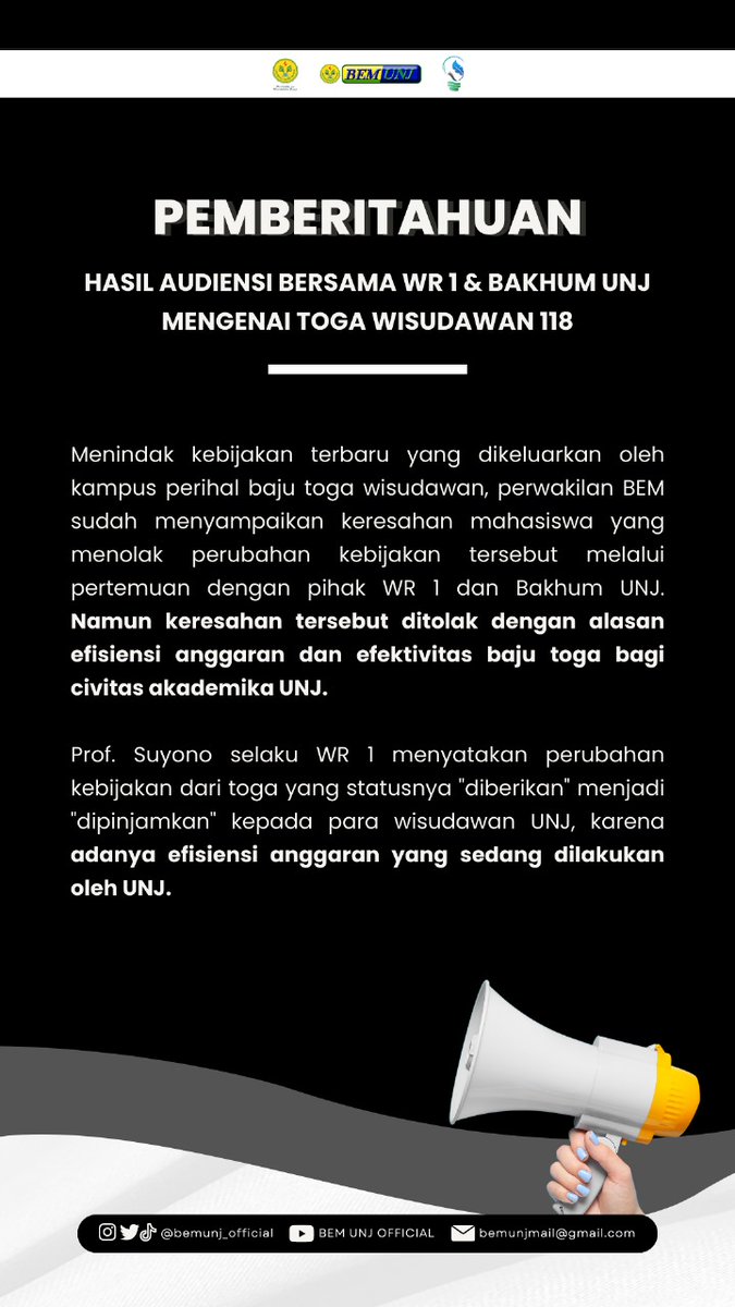 unjsecret's tweet photo. From : -
To : All Wisudawan 118

Jadi gimana ni? Perlu di demo ga ni rektorat kita? https://t.co/ENh8iJYxtL