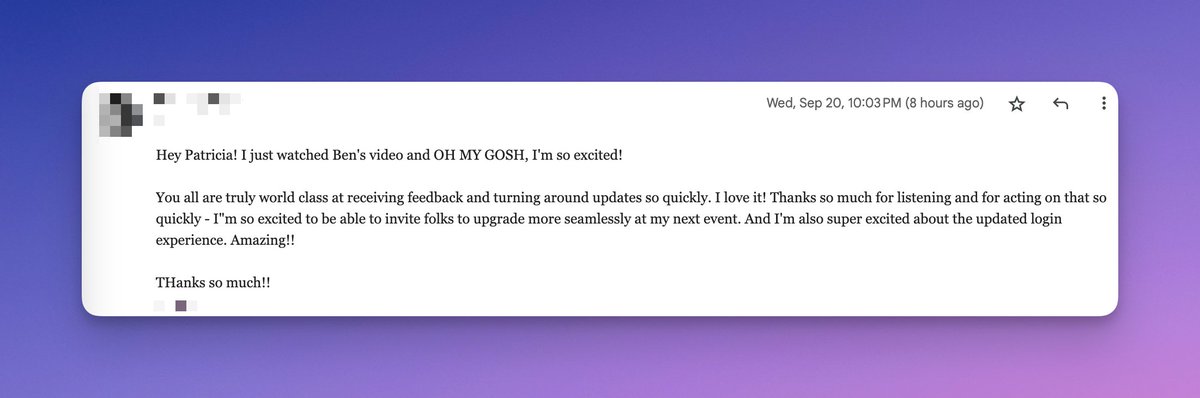 We're listening all the time and building incredibly fast at @HeySummit to create the best virtual, in-person and hybrid event management platform, bar none!

So it always puts a smile on my face to read customer messages like this ☺️