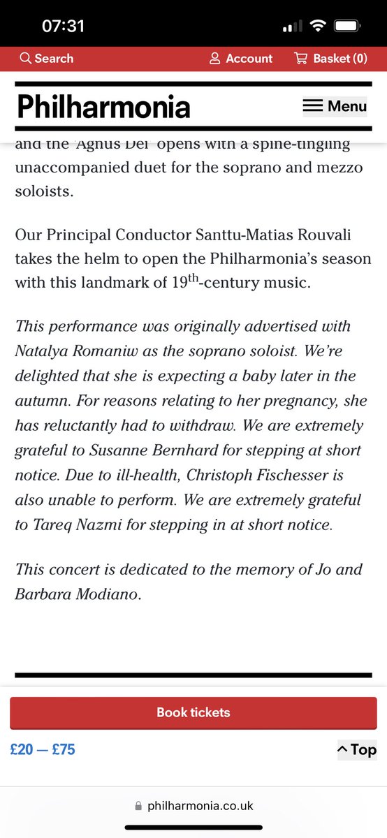 Unfortunately I have had to withdraw from what would’ve been my last concert pre Motherhood. I’m very sad not to be participating in tonight’s Verdi Requiem with the wonderful @philharmonia but breathing at 36 weeks pregnant has become somewhat challenging! I wish everyone all