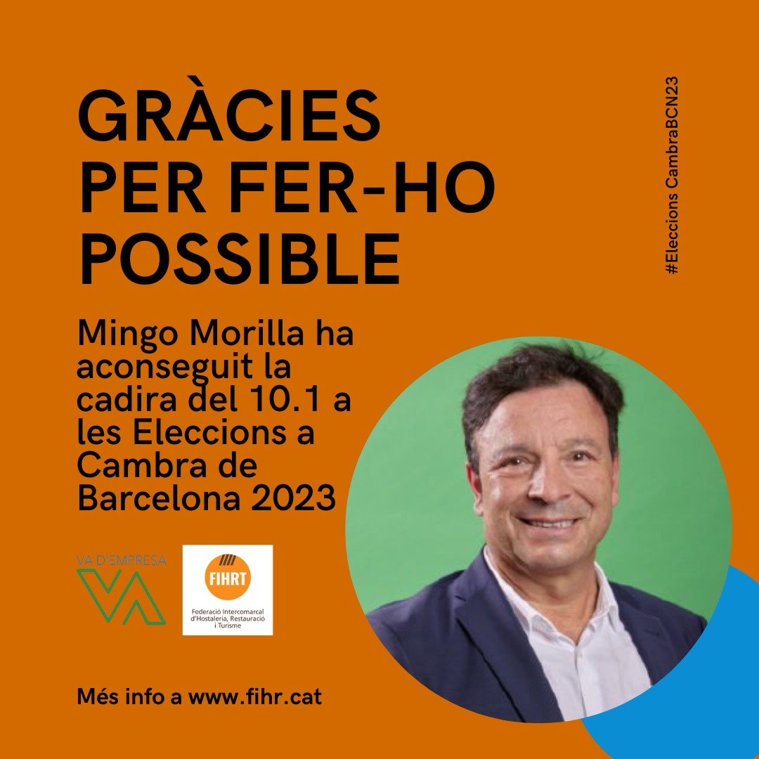 En @mingomori, president de @hostaleriaturismefihrt, ha aconseguit una de les tres cadires de la categoria 10 que ens representen dins la @cambrabcn ... Des de @gremivng la nostra felicitació i agraïment a tots aquells que ho heu fet possible. Hi ha molta feina per fer