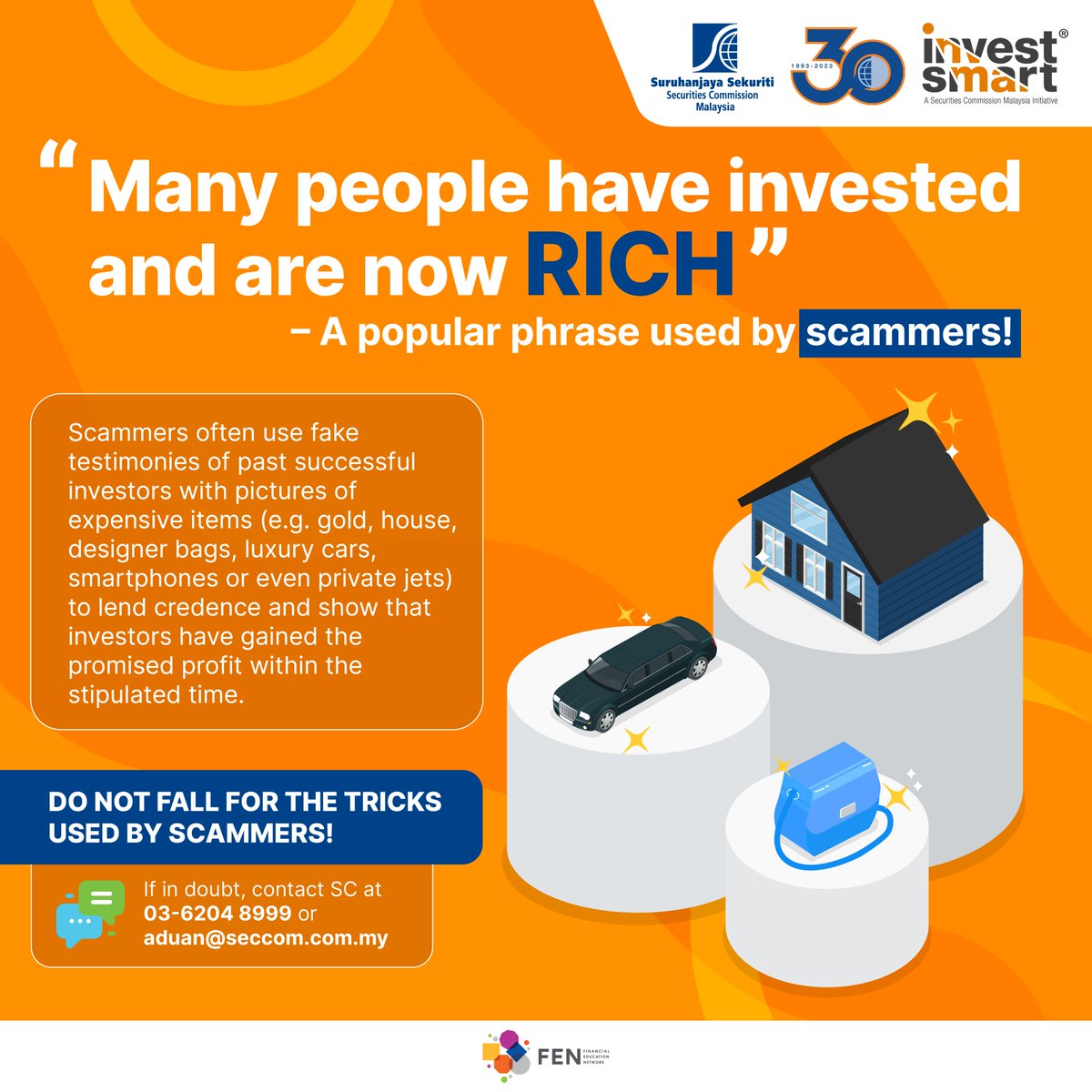 SecComMalaysia's tweet photo. 🚩 Do not fall for the tricks used by scammers! Remember to always do your research before diving into an investment opportunity 🔎🌐
Follow @investsmart_sc® for updates and tips on how to become a smart investor! #investsmartsc #seccommy #bijaklabur #semaksebelumlabur https://t.co/pfb27nrSKq