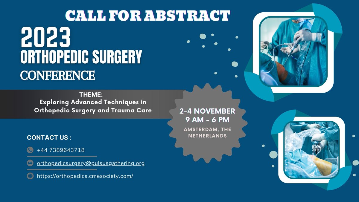 📢Exciting news! Calling all orthopedic enthusiasts 👩‍🔬Submit your abstract for #OrthopedicSurgery2023 conference now rb.gy/sfcsk 

#OrthoInnovation #OrthoResearch #OrthoLearning #OrthoTech #orthotwitter