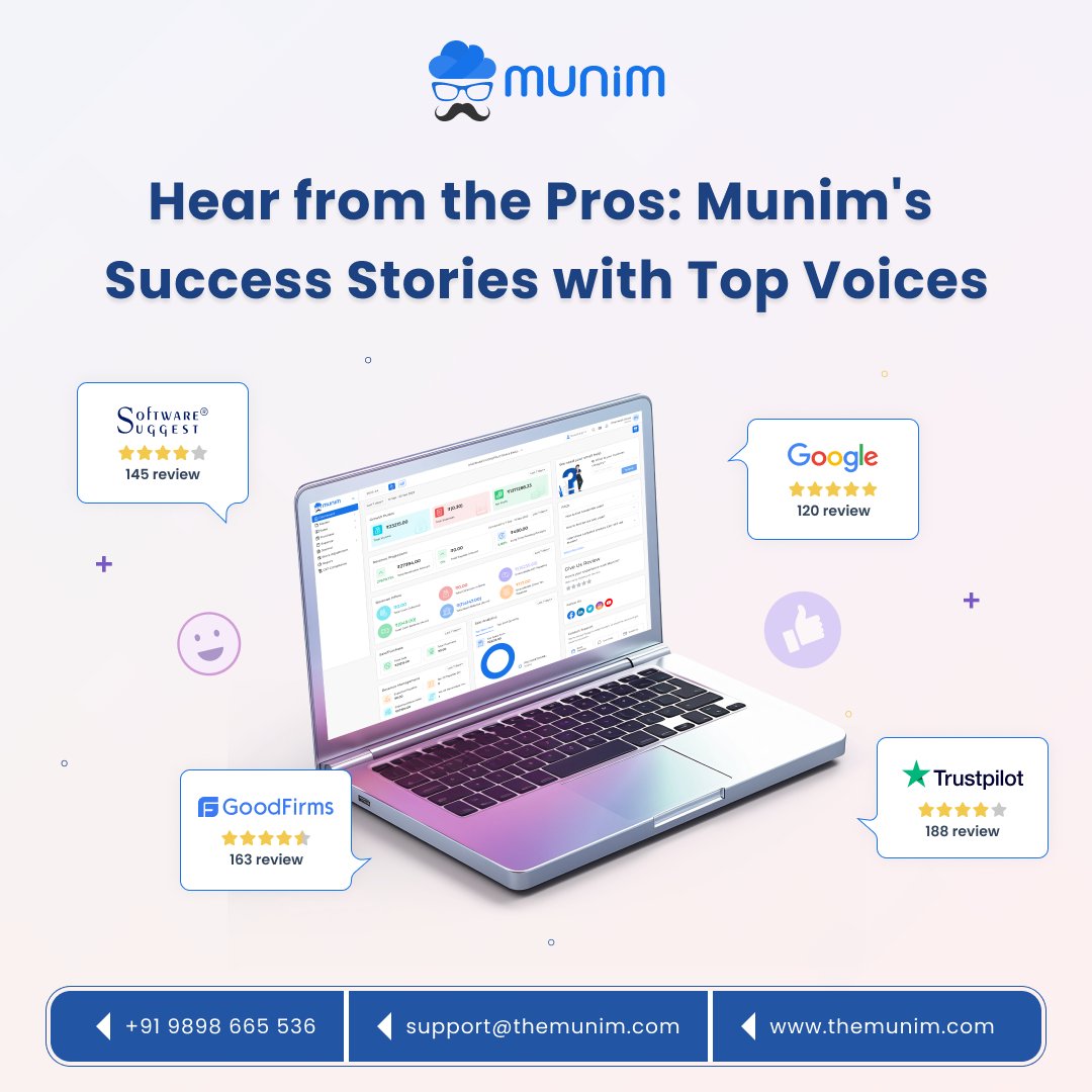 🌟 Discover the secrets behind Munim's success stories! 🚀 Join the conversation with top voices from Google, Trustpilot, and more as they share their experiences. 

#successstories #munim #topvoices #inspiration #businessgrowth #ca #accounts #accountingsoftware