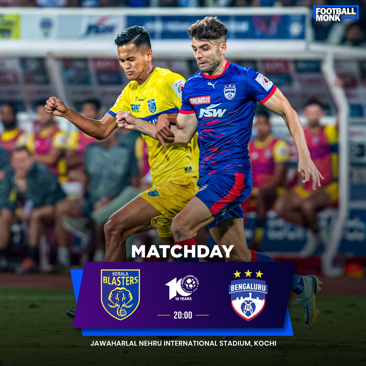 MonkFootball's tweet photo. Kerala Blasters host Bengaluru FC in an epic opening day encounter at Kochi!

#HeroISL #IndianFootball #FootballMonk https://t.co/Fte8fetHRe