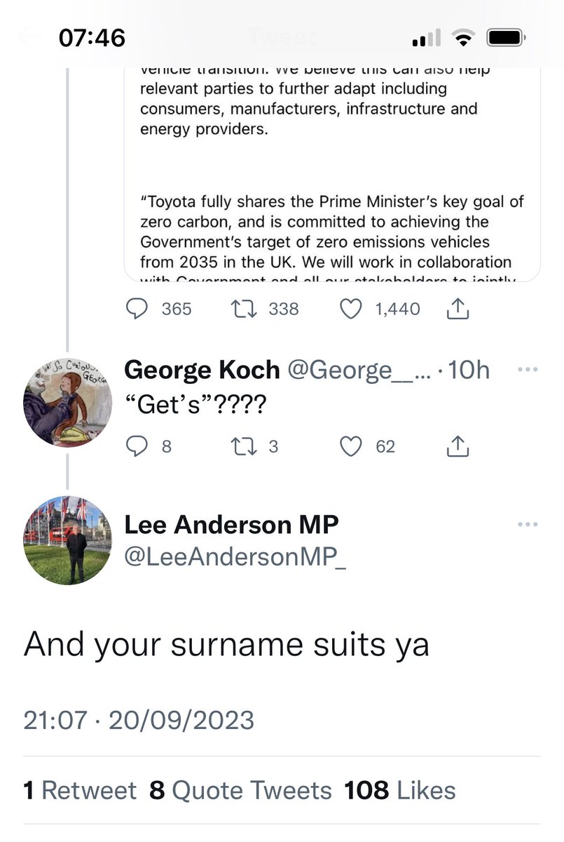 This is how Deputy Chairman of the Conservative Party, Lee Anderson, responds to an apostrophe misuse chide. Deputy Chairman. Shame on you @Conservatives #AdultInTheRoom