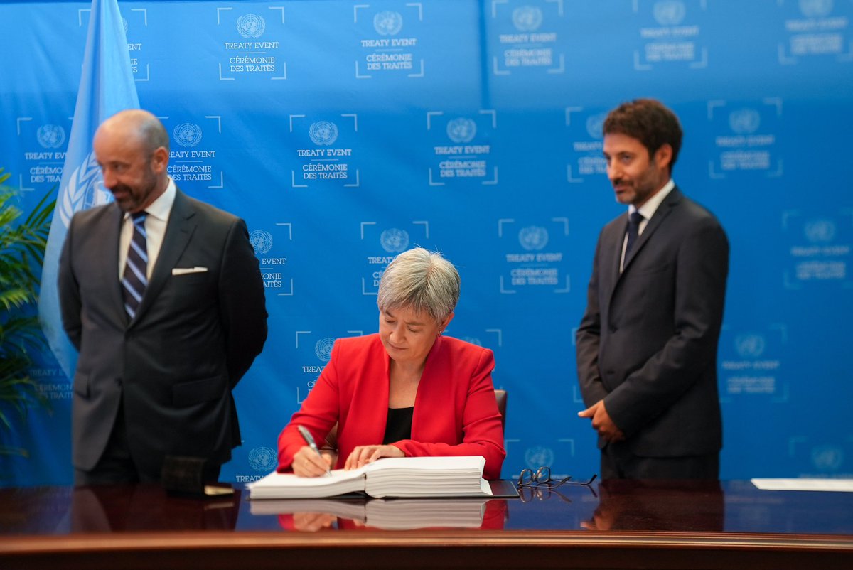 SenatorWong's tweet image. Proud to sign a historic global treaty to protect the world’s ocean.

We now have a framework to establish marine protected areas on high seas – which cover 60% of Earth’s ocean – and meet our target of protecting 30% of the world’s ocean by 2030.