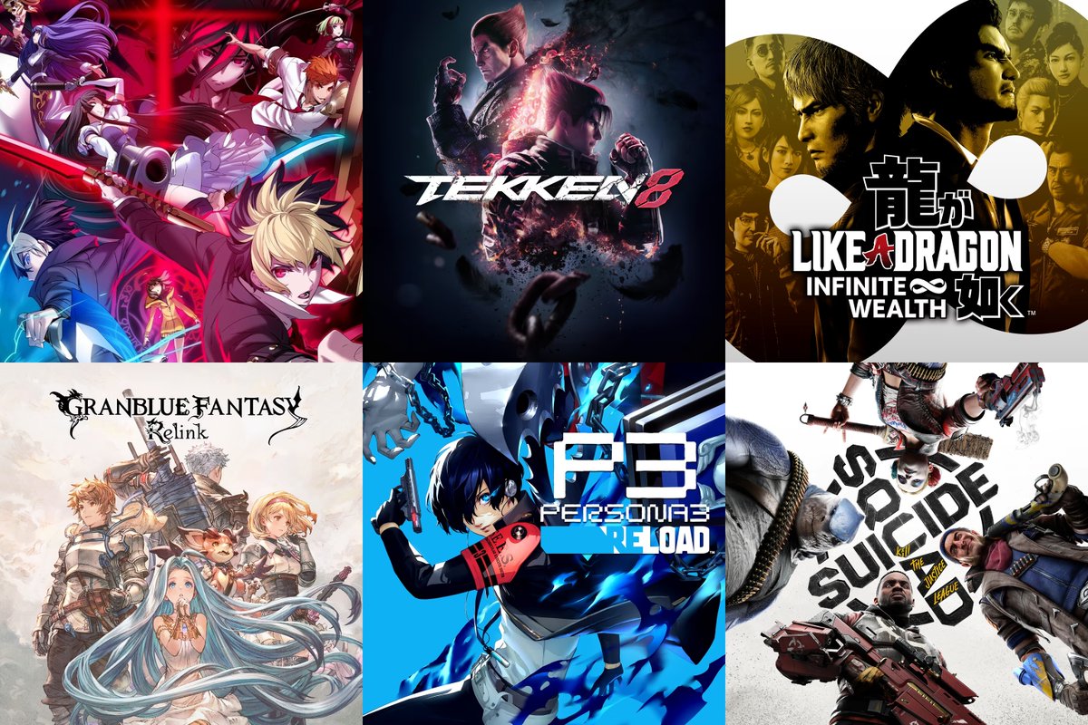 Video games releasing within a ~1 week period in 2024 (Jan 25 - Feb 2):

-Under Night In-Birth II Sys;Celes
-Tekken 8
-Like a Dragon Infinite Wealth
-Granblue Fantasy: Relink
-Persona 3 Reload
-Suicide Squad: Kill the Justice League