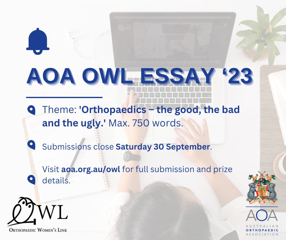 AOA_ortho's tweet photo. We've got some great submissions so far for the 2023 OWL Essay but we're missing yours! Put pen to paper or fingers to keyboard and share your experiences for the chance to win free registration to the AOA ASM. For more info, T&amp;Cs and submissions, visit https://t.co/tjMV9uE650 https://t.co/N3VC7B8OjB