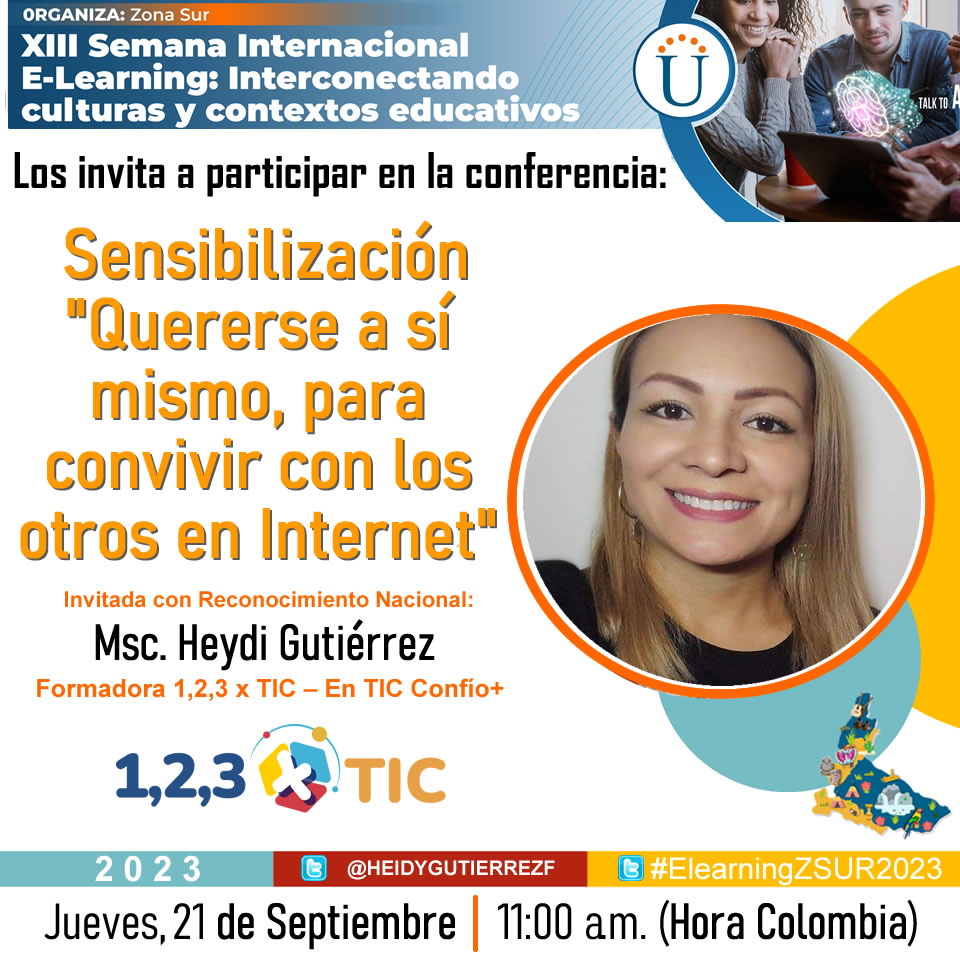 Los invitamos a participar en las conferencias día - 21-SEP - conferencias Jornada Mañana #ELearningZSUR2023 ¡Conéctate aquí: youtube.com/live/a3elmYOxw…
<a href="/UniversidadUNAD/">Universidad UNAD</a> <a href="/TvUnadVirtual/">TvUnadVirtual</a>
#MásUNADmásEquidad