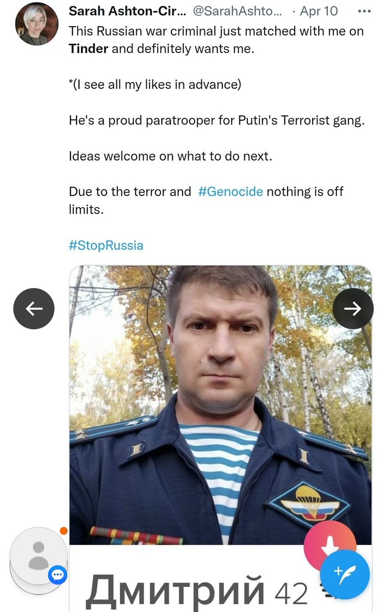 PhaedraXTeddy's tweet photo. Like it's any surprise them would threaten journalists in official capacity. American journalists were already on #KillLists before her dramatic speech.
Sarah hurt their hand in battle so #Ukraine must have bet they appealed to western tastes and made them their official military spokesperson.
#Ukraine is running out of men so prepare for #JoeBiden to donate ours.
Funny how possibility of #nuclear #ww3 is no big deal.