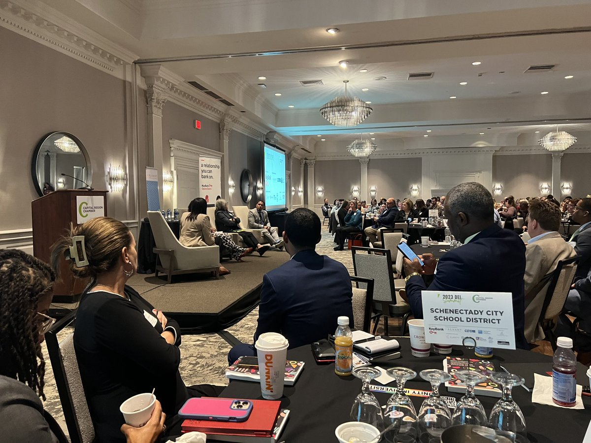 AnibalSolerJr's tweet photo. Today, I supported @cmclos574 as he participated on a panel discussion at the Capital Region Chamber’s DEI Summit. He shared with over 300 attendees the work he is leading around diversity, equity and inclusion in Schenectady Schools. 
❤️🤍💙 #SchenectadyRising #SchenEQUITY https://t.co/UTFBz6DUtG