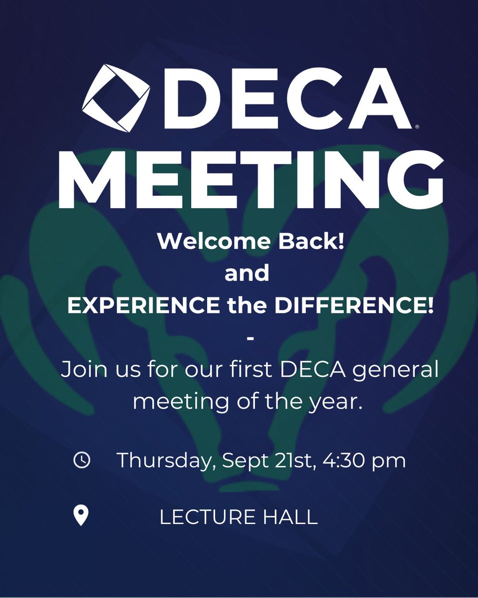 Join us in the Lecture Hall on Thursday, September 21, 2023, at 4:30 p.m. for Berkner DECA's first meeting of the year. Our officers will make sure you are aware of what we have to offer this year. Come "Experience the Difference" and we hope to see you there!