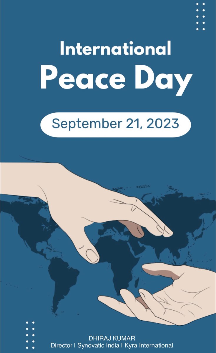 #अंतर्राष्ट्रीय_शांति_दिवस
Peace is always beautiful 🕊️
“Actions for Peace: Our Ambition for the #GlobalGoals.'
#InternationalDayOfPeace #PeaceDay #Peace #UniteForPeace #WorldPeaceDay #SynovaticIndia #Kyra #Synovatic #KyraInternationalOpcPvtLtd