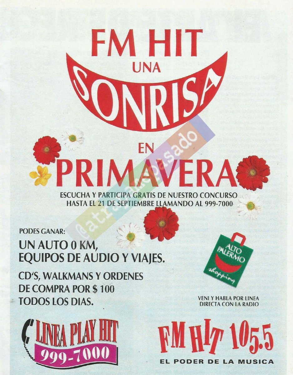 atrapamepasado's tweet photo. Bienvenida la #Primavera con #FMHit y estos fabulosos premios.
#En1995 #Hace28Años 🌼 📻 https://t.co/reHDgXITbj
