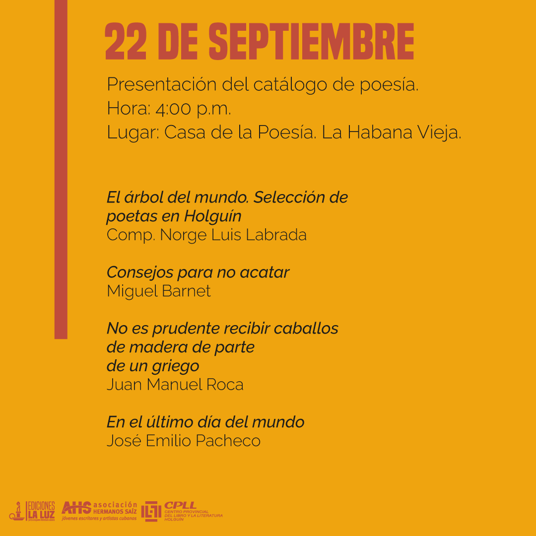 Ediciones_LaLuz's tweet photo. 🟡 En la tarde del viernes 22, nuestra anfitriona será la Casa de la Poesía, donde serán presentados varios títulos del catálogo de poesía (consultar imágenes adjuntas). https://t.co/elCfQm5fF8