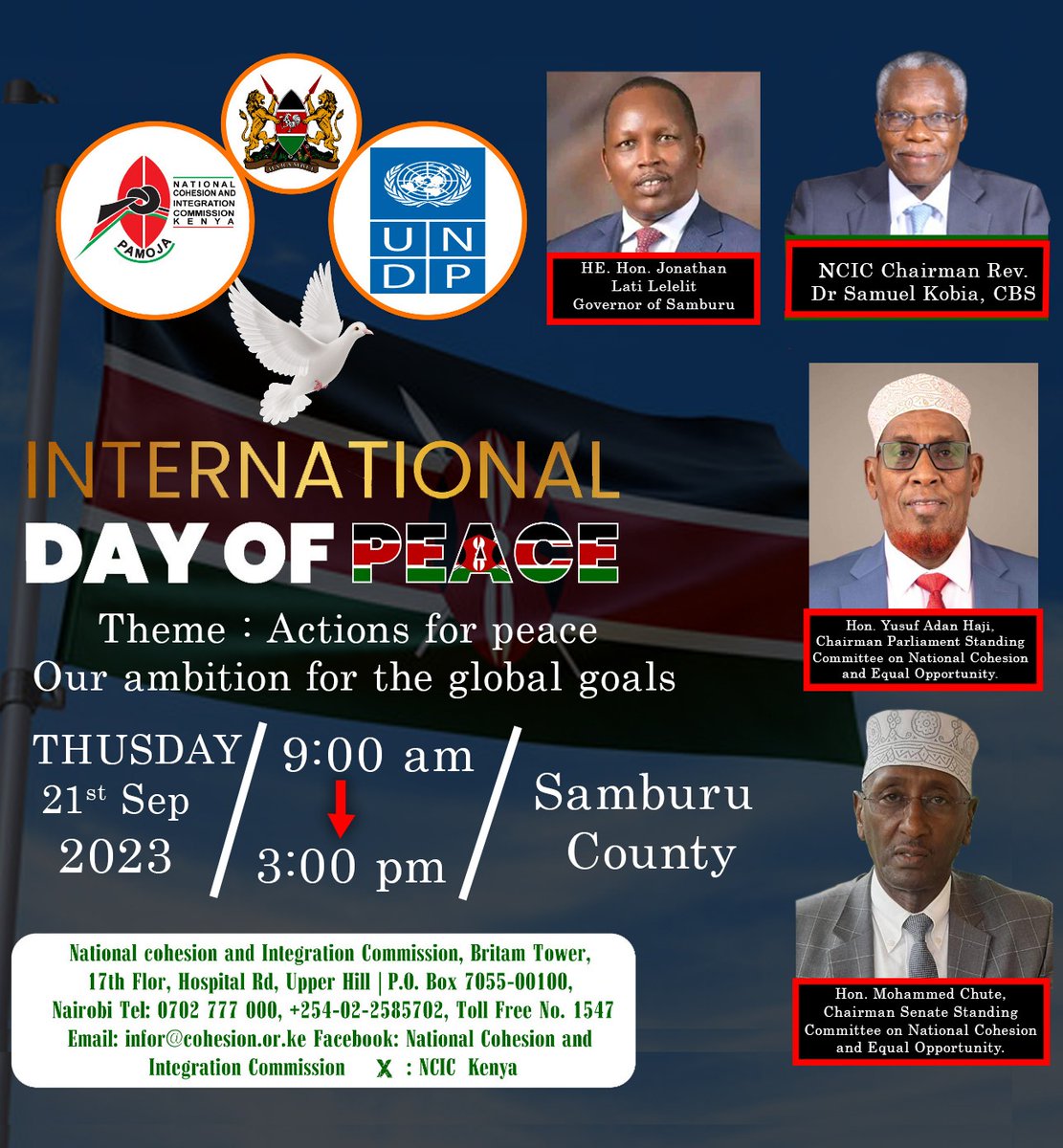 🎉🕊️ Today all roads lead to Baragoi Catholic Church grounds, Samburu County for the Commemoration of the International Day of Peace 2023.

Come One! Come all! ✌️🛣️
 #IDoP2023AmaniMashinani #InternationalDayOfPeace2023 #AmaniKwaGround #AmaniMilele #Letpeacewin 
<a href="/UN/">United Nations</a> <a href="/UnKenya/">UN Kenya</a>
