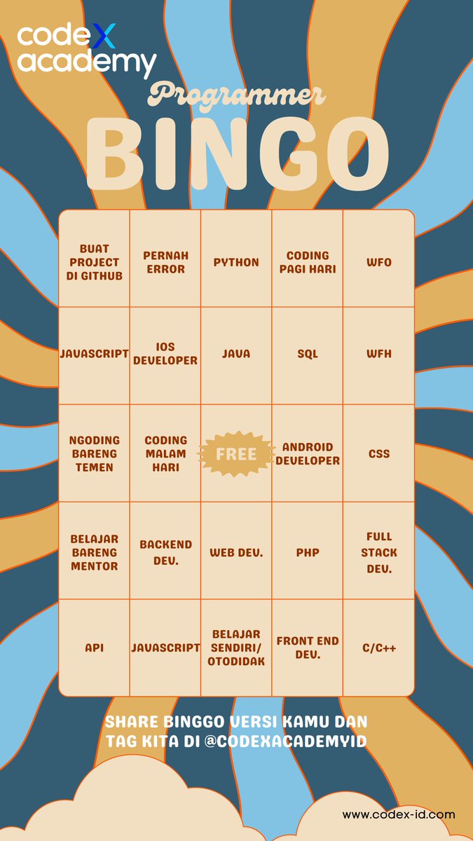 codexacademyid's tweet image. [B I N G O]

Di 2023 yang akan berakhir ini, kalian udah ngelakuin apa aja? apakah kalian sudah melakukan sebagian besar yang ada di dalam permainan bingo ini?

Coba share punya kalian ya..

#codexacademy #itbootcamp #itbootcamponline #freshgradute #programmer