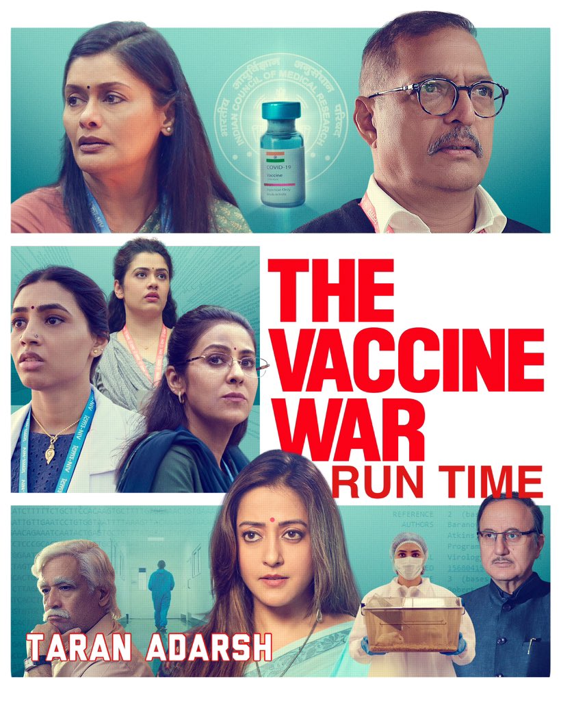 #Xclusiv... ‘THE VACCINE WAR’ RUN TIME... #TheVaccineWar certified ‘U’ by #CBFC on 17 August 2023. Duration: 160.43 min:sec [2 hours, 40 min, 43 sec]. #India

⭐ Theatrical release date: [Thursday] 28 Sept 2023.
#NanaPatekar #PallaviJoshi #RaimaSen #SapthamiGowda #AnupamKher