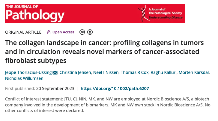 The collagen landscape in cancer: profiling collagens in tumors and in circulation reveals novel markers of cancer‐associated fibroblast subtypes - The Journal of Pathology @pathsoc …thsocjournals.onlinelibrary.wiley.com/doi/10.1002/pa… @Nordic_Bio @KalluriLab @karsdal @TCox_Lab