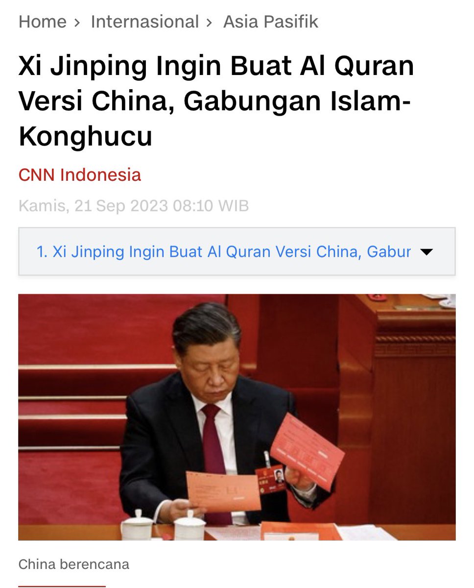 Dear, redaksi <a href="/CNNIndonesia/">CNN Indonesia</a> yang baik.

Xi Jinping hanya ingin membuat Tafsir Alquran yang mengandung ruh konfusianisme.

Bukan “Membuat Alquran”!

Mengaca pada pembaca yang mudah tersulut amarah, supaya antum hati-hati.

cnnindonesia.com/internasional/…