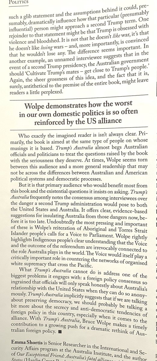 Fantastic to see two of my former staffers receiving great reviews in @AustBookReview for their works published this year. Highly recommend reading 'The Comforting Weight of Water' by @mc_roanna and 'Trump's Australia' by @bwolpe.