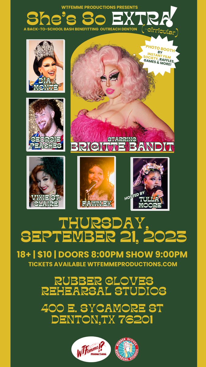 TOMORROW: it’s a Back to School Bash at <a href="/rgrstx/">Rubber Gloves Rehearsal Studios</a> benefitting <a href="/OUTReachDenton/">OUTreach Denton</a> ! 18+ show doors 8p show starts 9p. 🧵of what to expect: