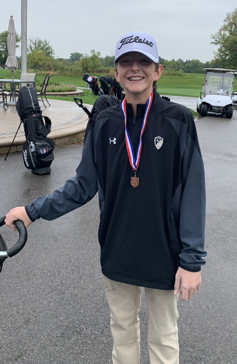 GlenGerdes's tweet photo. Congrats to my boy and @GNHSGolf freshman golfer as he placed 3rd (tied for second lowest round of 93) in the NLCC JV Tournament during the rainy and sloppy conditions at Pine Meadow Tuesday morning #prouddad #firstyeargolfer https://t.co/w4A8cG8Tyj