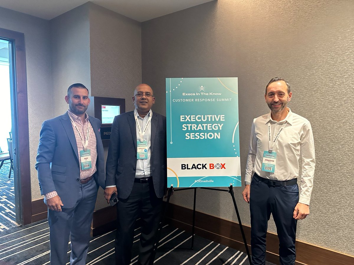 blackbox_ns's tweet photo. Our CX extraordinaire, Zach Jones is set to lead a high-level strategy session at the Execs In The Know Customer Response Summit event in Nashville, TN. Sanjeev Verma, President &amp; CEO of Black Box, and Jonathan Buckle, VP - Enterprise Sales Americas will be joining him. #CRS https://t.co/fSsgrG2Pvt