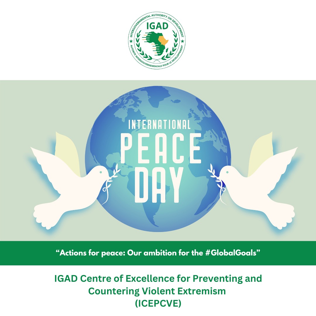 IGAD_CEPCVE's tweet photo. To peace, security and prosperity of all nations! To a world free of violent extremism! To preventing and countering violent extremism in the IGAD region and beyond!Happy International Peace Day 2023! #WorldPeaceDay #PCVE https://t.co/dhCwwdrDdL