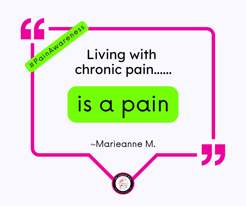 Cynthia Covert, The Disabled Diva (@TheDisabledDiva) on Twitter photo 2023-09-21 04:00:11 Living with chronic pain.......is a pain Sound familiar? How would you finish the sentence? #ChronicPain #PainAwareness Living with chronic pain.......is a pain Sound familiar? How would you finish the sentence? #ChronicPain #PainAwareness