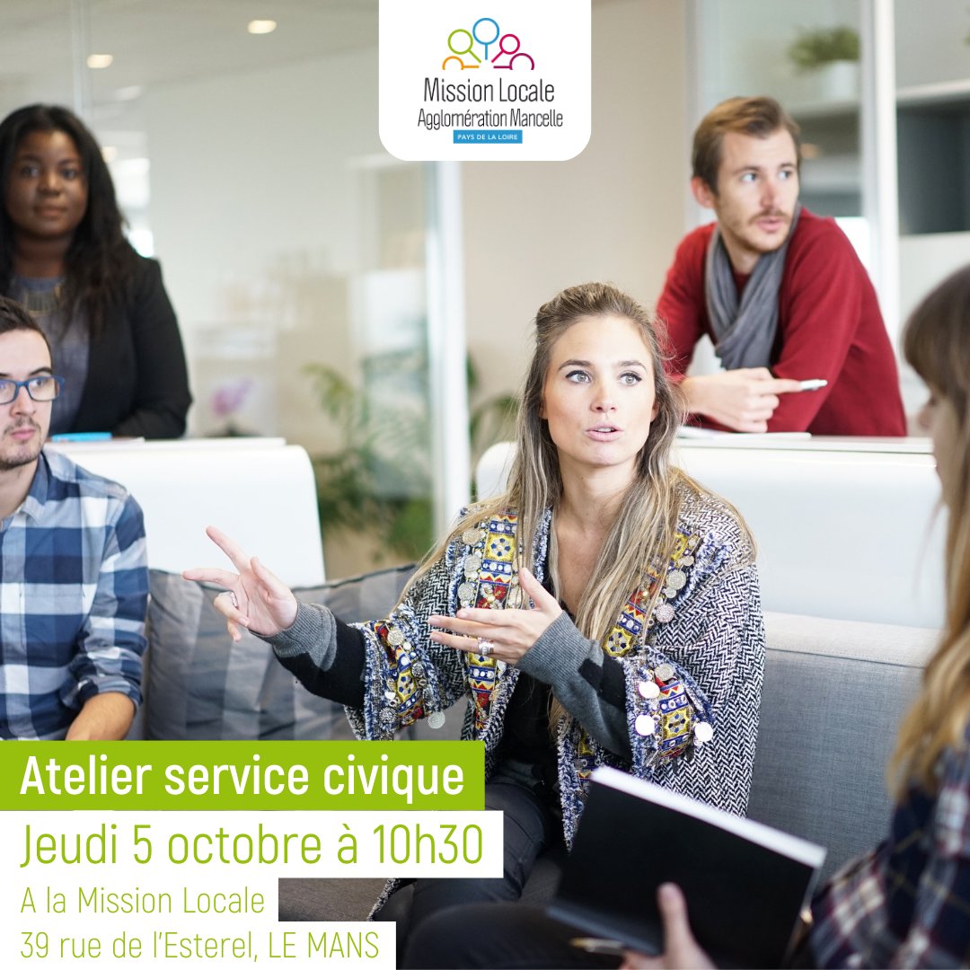 👥 Vous êtes intéressé(e) par le service civique ?

🤔 La Mission Locale organise un atelier le 5 octobre !

📲 Inscription en ligne ici : linscription.com/pro/activite.p…

#atelier #servicecivique #mlmans #missionlocale