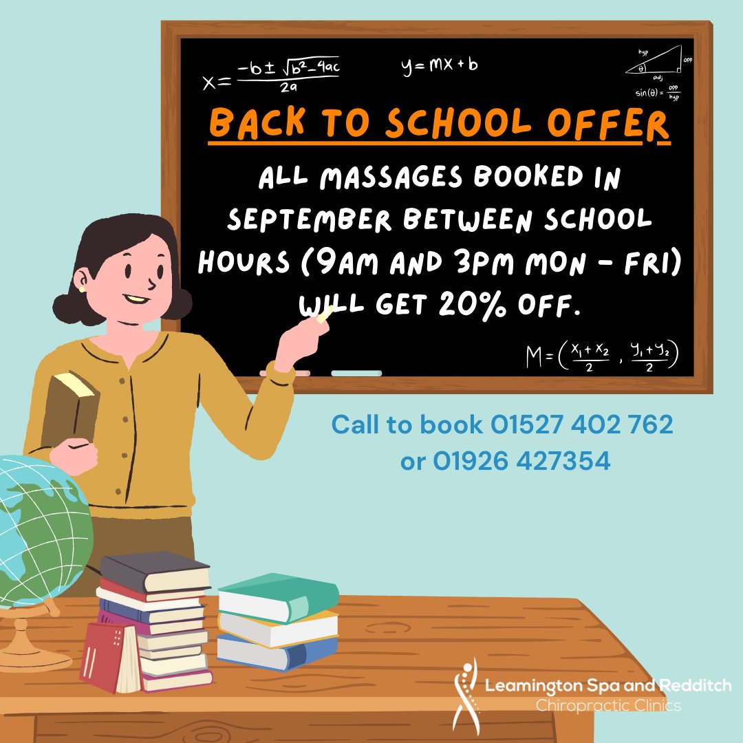 LSRChiro's tweet image. Book a massage appointment between 9 am and 3 pm Mon - Fri and get 20% off! Now the kids are back at school take some time for yourself and treat yourself to a massage. 
Limited space available, over 16s only, cannot be used in conjunction with other offers or exchanged for money