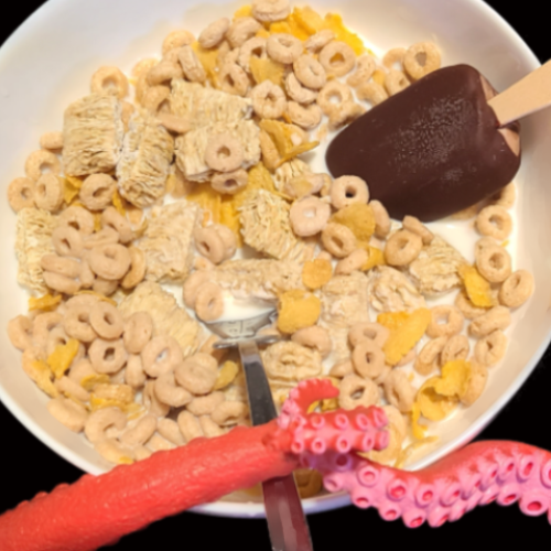 darndesthingx's tweet photo. Henti Tenni be eating the ultimate cereal today! Maybe new icon for Twitch. 😜 . #cereal #tentacles #weirdfood https://t.co/EUbarXwogA