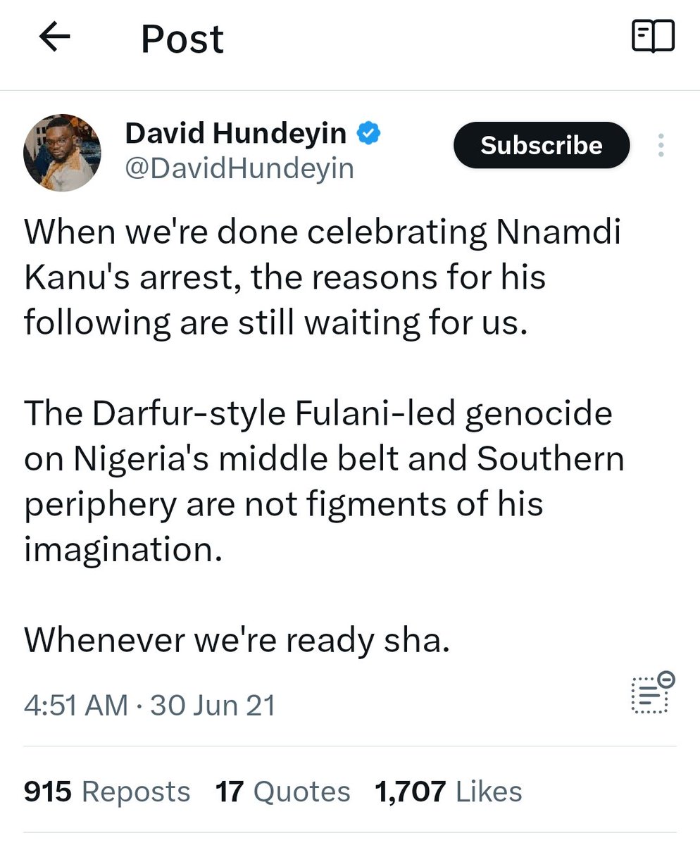Ulaga_Igwe's tweet photo. So @DavidHundeyin is scared of extrajudicial rendition? 

If you celebrated when one man got the treatment, why are you gathering sympathy when yours is on the way? https://t.co/ER8ouIYwSY