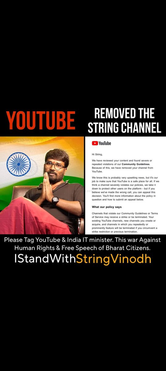 S_O_N_A_09's tweet image. #IStandWithStringVinodh    Requesting YouTube to recover the channel of @StringReveals !...........
@AmitShah @YouTubeIndia @YTCreatorsIndia