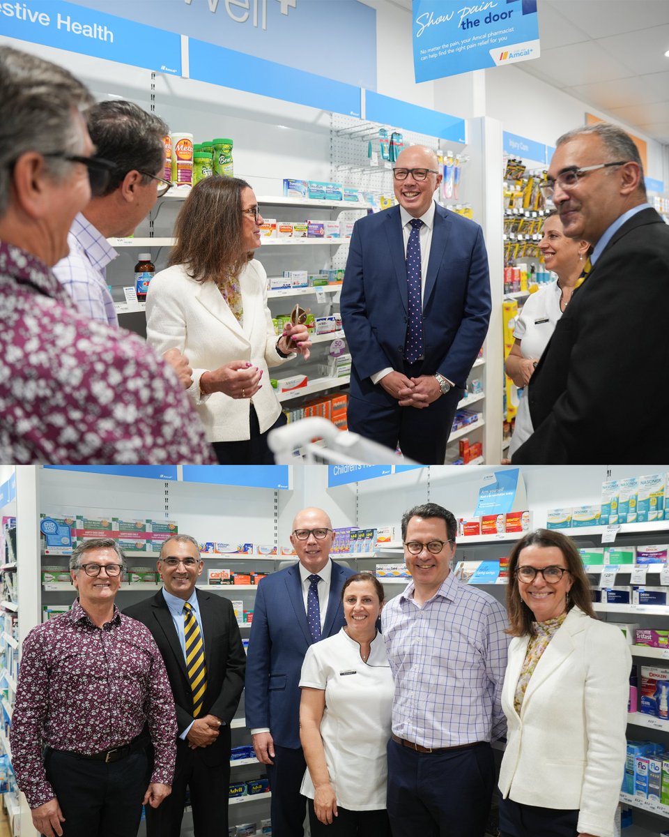 Hon_PeterDutton's tweet photo. Pharmacists right across the country have been voicing their concerns about the government’s policies which will hurt Australians seeking help from their local pharmacy.

It was great to catch up with community pharmacists Shane, Susanne and Rick in Mosman today. https://t.co/lIQGMTcDm4