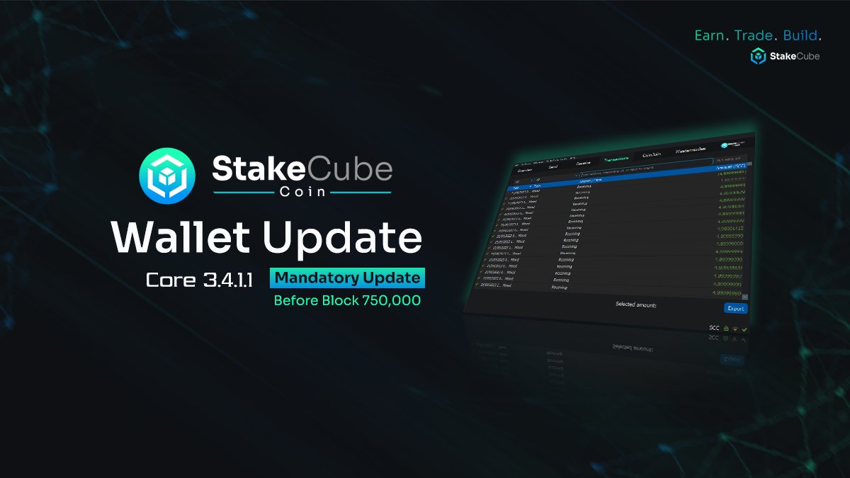 📢 StakeCubeCoin Wallet Release 3.4.1.1 is here! 🔐

👉 Mandatory Update Alert: All users are required to upgrade their wallets before Block 750,000. Stay secure and up-to-date with the latest features. 
Details ➡️ stakecube.info/stakecubecoin-…

$SCC #Wallet #Update #BLOCKCHAIN