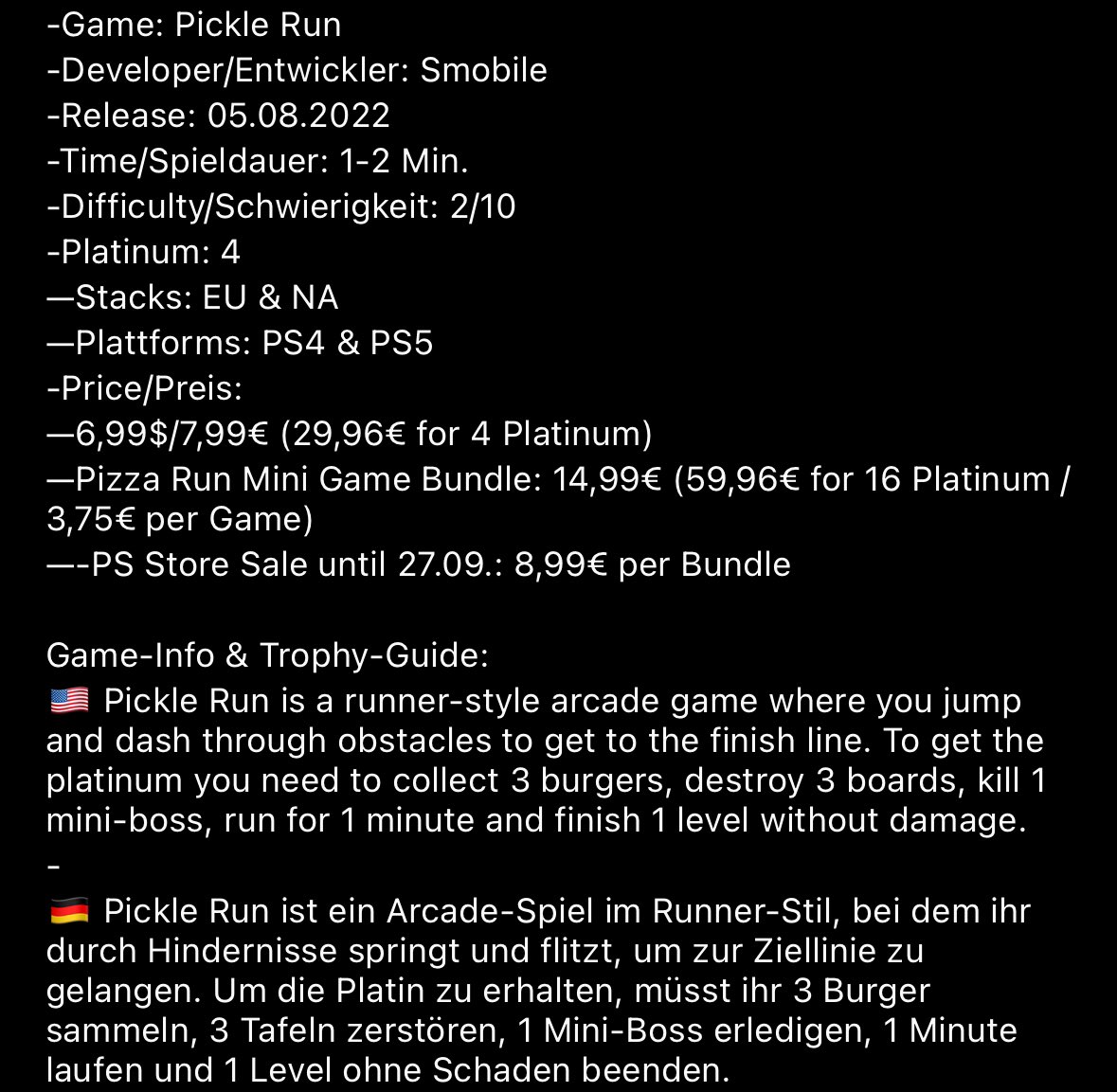 marcelreise11's tweet photo. ๐ Platinum #1228 & #1229 ๐
Today I platinumed the ๐ช๐บ EU #PS4 & #PS5 Version of #PickleRun.
More Infos:
https://t.co/WA1PCV9Gzx
@BreakSushi @SilentGhost86 @PSN_Robert2567 @OverhypedG @IBadDriverI @SagiriPSN @TrophyN3rd @Platingamer73 @DerPlatinjunge https://t.co/UG6OvICMi7