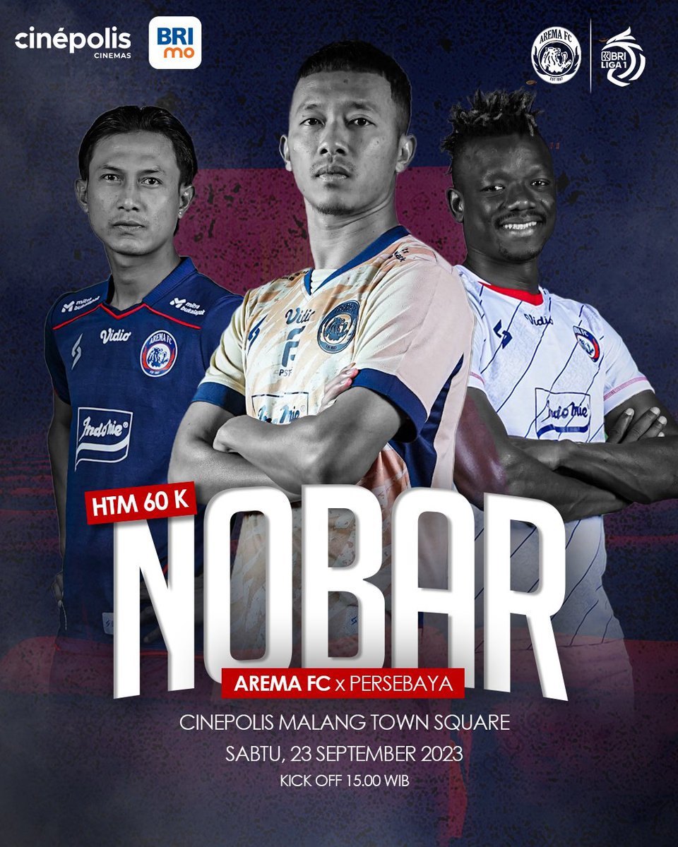 AremafcOfficial's tweet photo. Siap-siap Aremania! 🙌🔥
Ayo nobar bareng di layar besar, rasakan atmosfer seru Big Match antara Arema FC melawan Persebaya! 🤩💥
Tanggal 23 September jam 15:00 WIB, saksikan di Cinepolis Malang Town Square! 🏟️⚽️ 
Jadikan momen ini tak terlupakan, dengan sensasi yang baru dan berbeda! 👏

#BismillahBangkit 
#aremafc #aremania #salamsatujiwa 
#BrilLiga1 #BersamaBisa
#CinepolisID #CinepolisExperience
