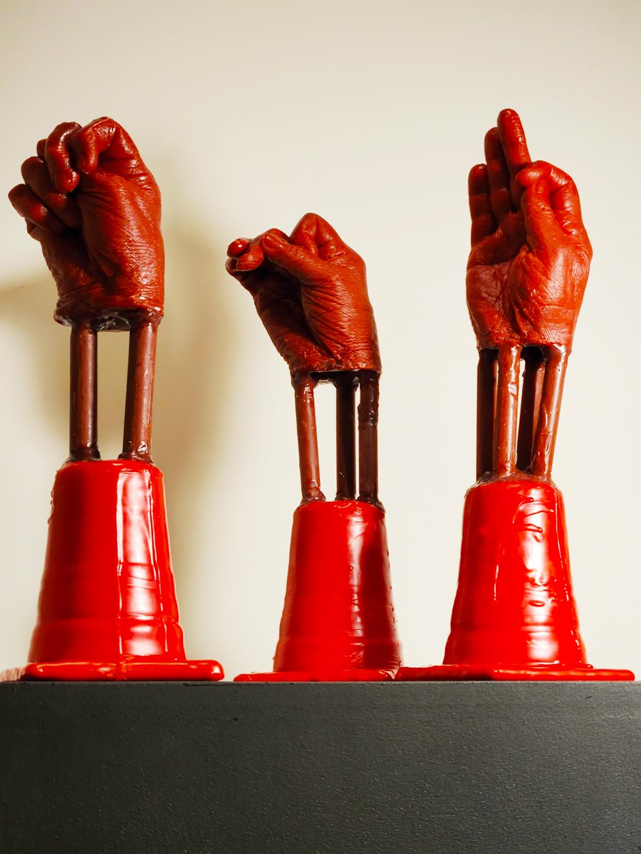 artofmarkmorris's tweet photo. Statuary Residuum (Wax Group) Mark Morris 2023
Wax casts (3) 4 ¼ “x 3 ¼ “x 6”, wax  legs (9) 5/8 “diameter x 8 “high, 3 base forms (red wax) 4 ¾” x 4 ¾ “base supporting 4” diameter  x 2 ¾ “diameter at top x 5 ¾ “high. Heights of 2 and 3 legged are14 ¾ “and 4 legged is 16” high. https://t.co/ifm2K3lW9B