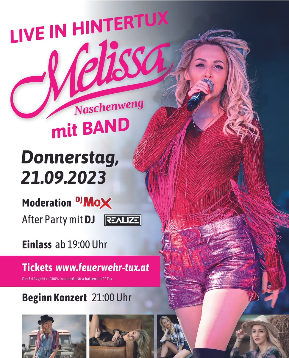 HEUTE ist es soweit! 🙌 - Melissa Naschenweng live beim Hintertuxer Oktoberfest 🥳 ⁠
Die junge Kärntnerin wird das Festzelt beim 35. Hintertuxer Oktoberfest mit ihren "Lederhosen Rock Hits" so richtig zum beben bringen!🎉 Wir freuen uns schon mega auf heute Abend 🤩🍻⁠
#lovetux