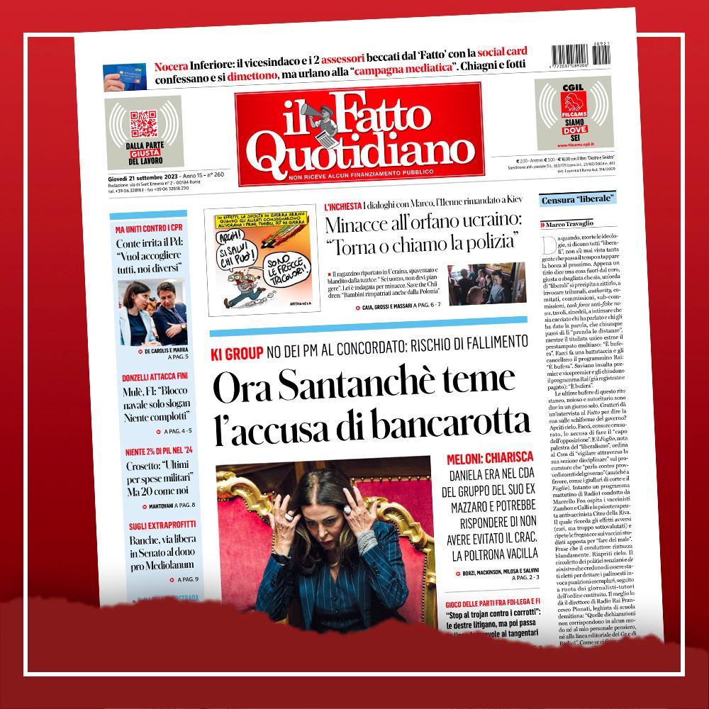 Ora #Santanchè teme l'accusa di bancarotta.

Leggi Il Fatto Quotidiano 👉 ilfat.to/primapagina