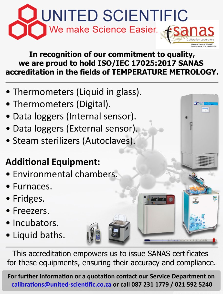 SPONSORED POST – United Scientific

For further information please email at calibrations@united-scientific.co.za #temperaturemetrology #laboratories #laboratory #unitedscientific #quality #research