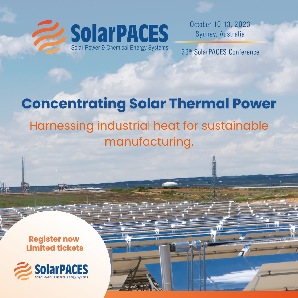 IEA_SolarPACES's tweet image. #SolarPACES2023 is almost here. Learn about new projects, research endeavours and new market opportunities in #Concentrated #Solar #Power

Tickets are 𝗹𝗶𝗺𝗶𝘁𝗲𝗱, so don't waste time and 𝗿𝗲𝗴𝗶𝘀𝘁𝗲𝗿 𝗻𝗼𝘄 ➡️ conexiopse_en.univents.world/events/51412