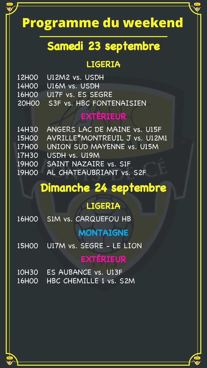 aaeec_handball's tweet photo. 🗒️ Au programme ce weekend
🦽 Nous accueillons également dimanche un regroupement hand-fauteuil organisé par @HandPaysdeLoire n'hésitez pas à venir voir cette pratique.
🥁 Venez nombreux faire résonner Ligeria pour mener nos équipes vers la victoire.

#Césport #ffhb #TeamPDC https://t.co/EkAcDa9plp