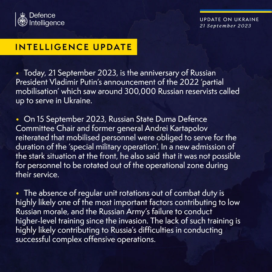 An image with text from the intelligence update for 21 September.