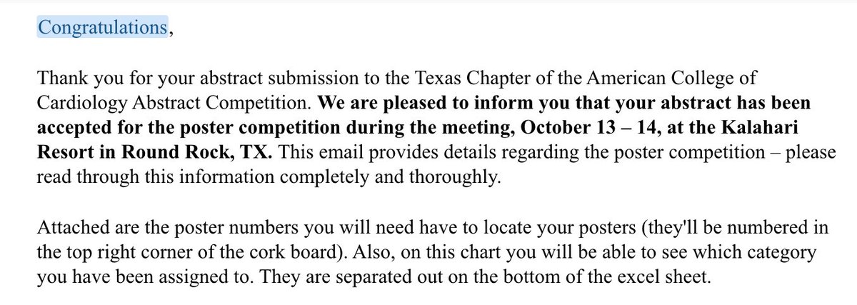Pleased to share that our abstract on palliative care & outcomes in cardiogenic shock patients has been accepted at the Texas Chapter of ACC Poster Competition! Excited to present the poster in #RoundRock #Texas on October 13th and 14th! @Akritisha15 #TCACC