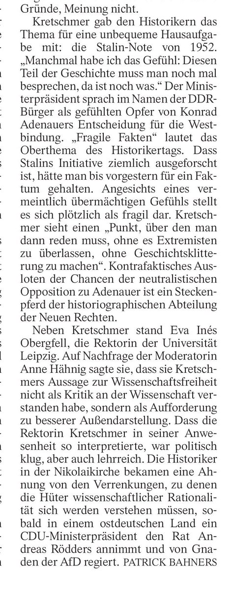 IlkoKowalczuk's tweet image. In Leipzig tagt der Histoikertag. Zum Auftakt sprachen Steinmeier und MP Kretschmer, der wie ein AfDler oder Wagenk. eine Neubetrachtung der Stalin-Note von 1952 anregte. Was für eine Geschichtspolitik! Treffender Kommentar von @PBahners (FAZ vom 21.09.2023)