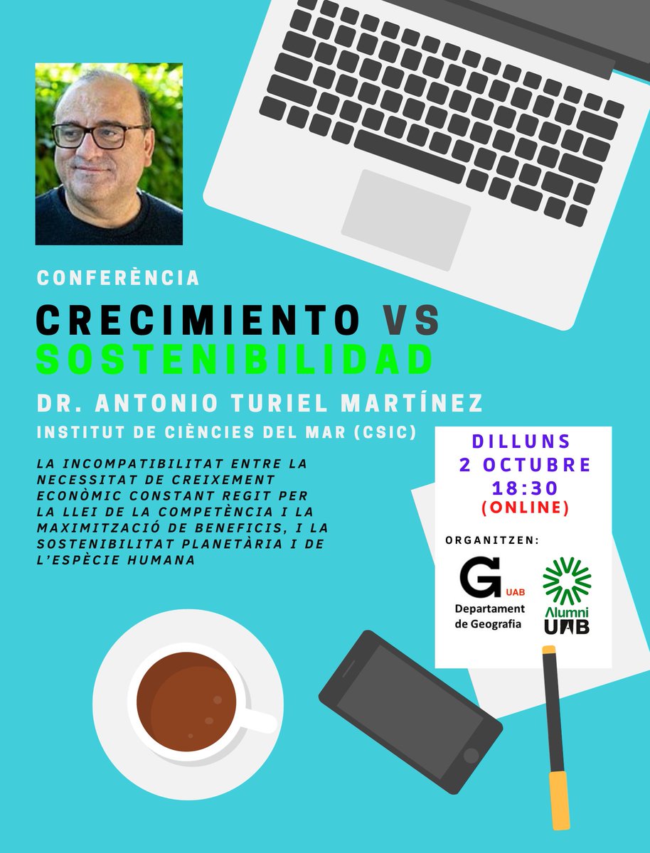 Eps! Guardeu la data, conferència de n'Antonio Turiel <a href="/amturiel/">Antonio Turiel</a>, dilluns 2 d'octubre, 18:30 (online) organitzada per <a href="/Geografia_UAB/">Geografia UAB</a> i <a href="/AlumniUAB/">Alumni UAB</a>. 1ª activitat d'Alumni Geografia UAB del curs 23-24. Oberta a tothom, gratuïta al personal UAB. Inscripcions 👇
docs.google.com/forms/d/e/1FAI…