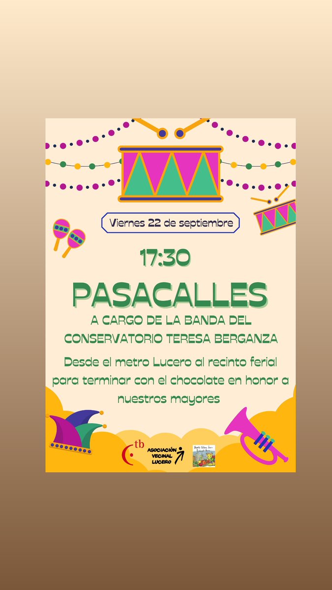 ¿Recordáis el pasacalles del conservatorio <a href="/berganza_teresa/">Teresa Berganza Madrigal</a> que se canceló por la lluvia?

PUES MAÑANA PARA DAR COMIENZO A LA TARDE DEL VIERNES LO TENEMOS

Ven a bailar con tus vecinas y disfruta las fiestas